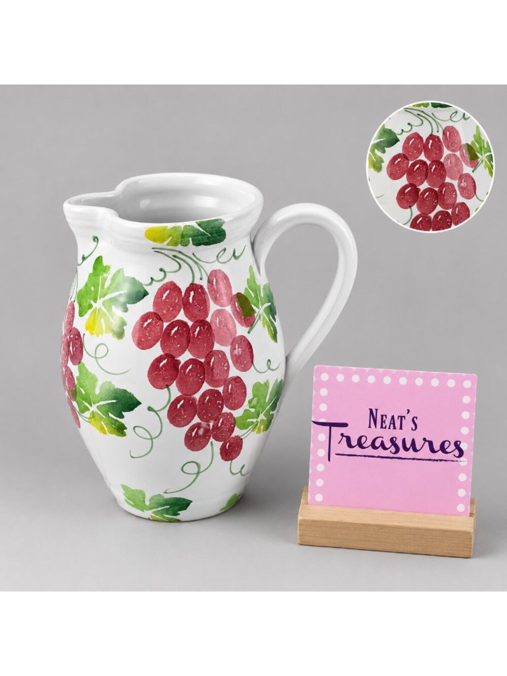 Pier 1 One Imports Handpainted Italy Pink Grapes Pottery Beverage Water Pitcher